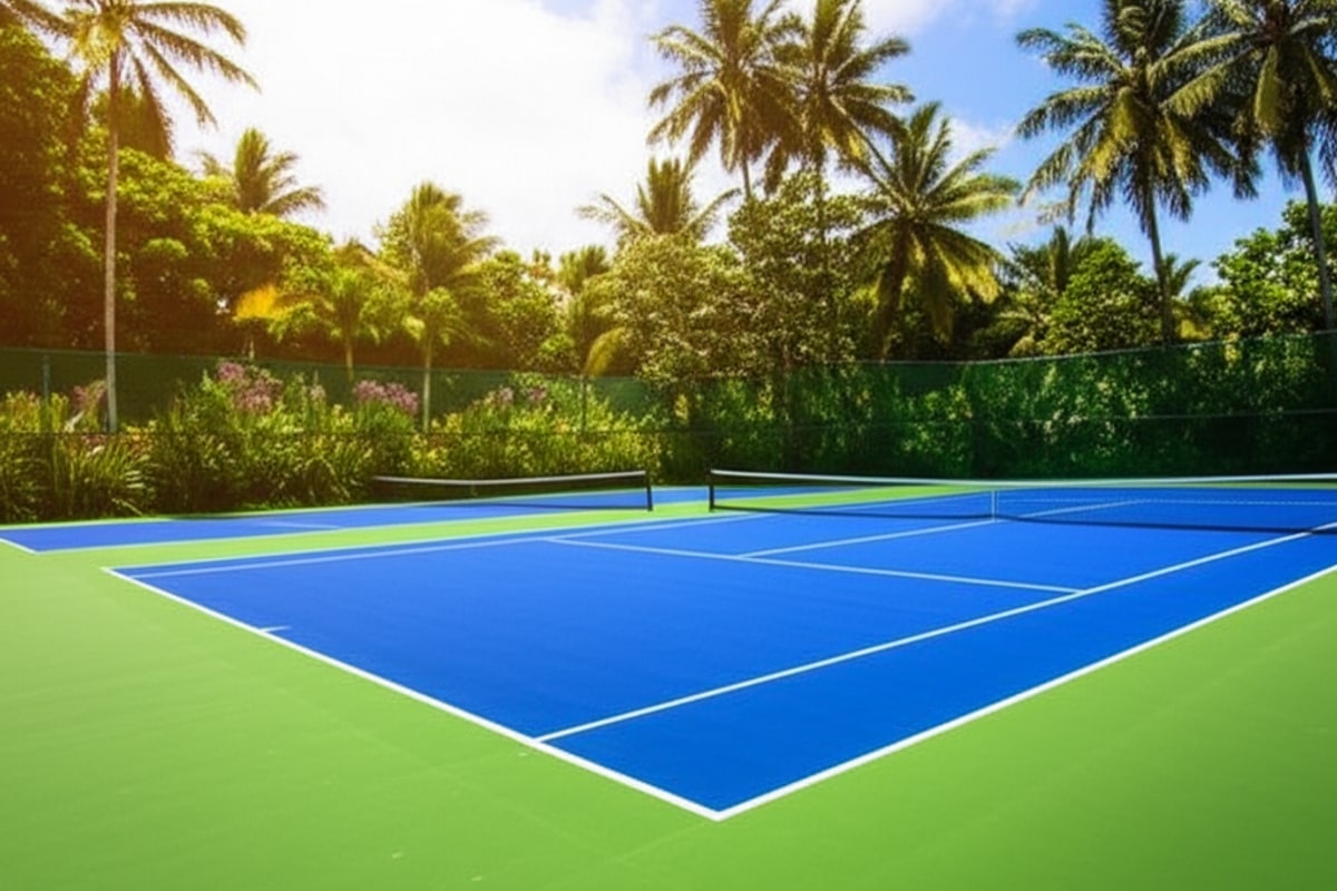 Tennis lesson on a beautiful court in Bali